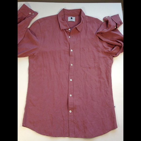 Men NNO7 Falko Linen Blend Long Sleeve Button Shirt Red Slate NEW WITHOUT TAGS L - Picture 3 of 9